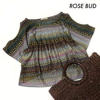 ローズバッド(ROSE BUD)のROSE BUD ローズバッド★肩出し 半袖ブラウス ボーダー柄 ブラック 黒(シャツ/ブラウス(半袖/袖なし))