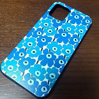 マリメッコ(marimekko)のマリメッコ　ボタニカル風　青ケース　カバー　iPhone　アイホン12　ウニッコ(iPhoneケース)