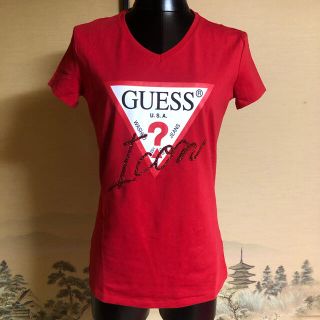 ゲス(GUESS)の【値下中】新品★GUESS★ビジューVネックTシャツ★赤(Tシャツ(半袖/袖なし))