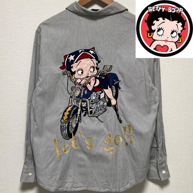 90s　ベティちゃん　betty boop　ヒッコリーワークシャツ　貴重　バイク