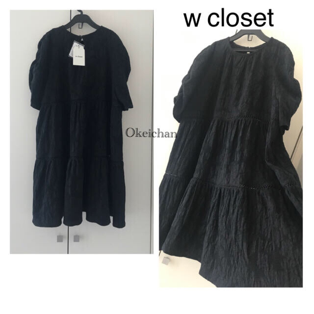 w closet(ダブルクローゼット)の今季2021春夏新作☆コットンジャガードチュニック/ミニワンピース　クロ レディースのトップス(チュニック)の商品写真