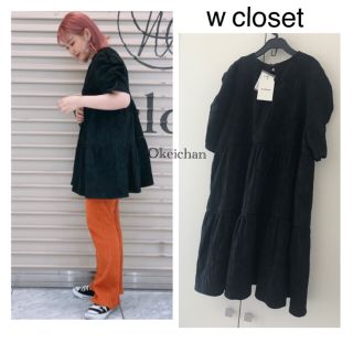 ダブルクローゼット(w closet)の今季2021春夏新作☆コットンジャガードチュニック/ミニワンピース　クロ(チュニック)