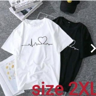 新品♡ レディース XXL ハート柄モノトーン半袖Tシャツ ホワイト(Tシャツ(半袖/袖なし))