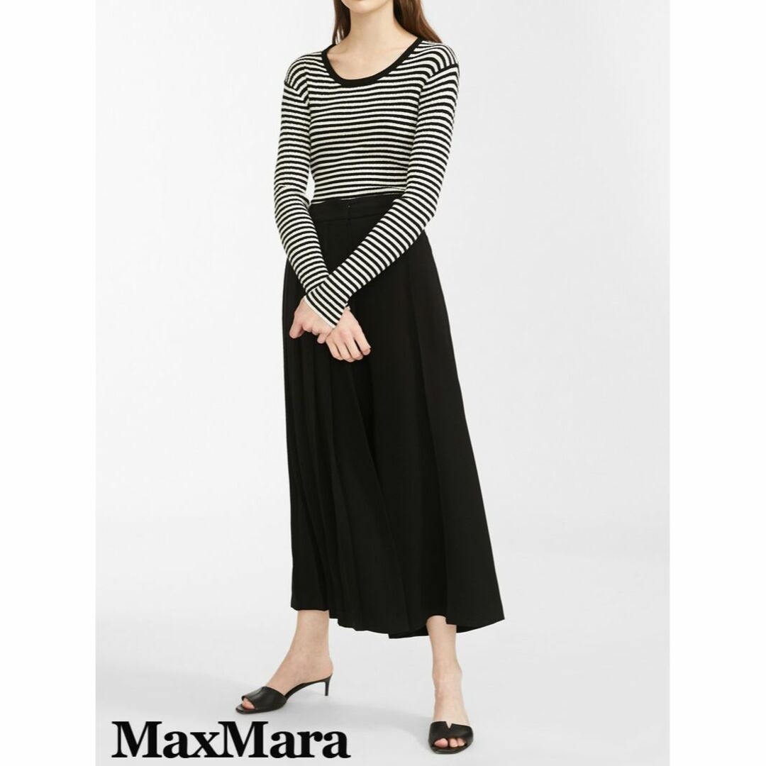 Max Mara(マックスマーラ)のマックスマーラ ボーダーリブニット ブラック×ベージュ レディースのトップス(カットソー(長袖/七分))の商品写真