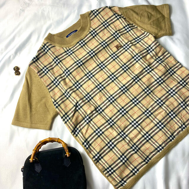 美品 バーバリー BURBERRY サマーニット ノバチェック 半袖ニット 古着 | フリマアプリ ラクマ