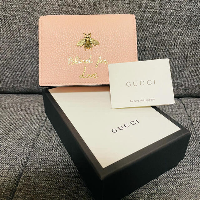 Gucci(グッチ)の【大幅値下げ】【新品未使用】GUCCI 二つ折り財布  ピンク ビー アニマリエ レディースのファッション小物(財布)の商品写真