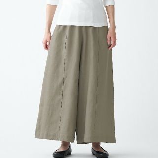 ムジルシリョウヒン(MUJI (無印良品))の≪最新≫ 無印良品フレンチリネンワイドパンツ／グレイッシュブラウン／Ｌ(カジュアルパンツ)