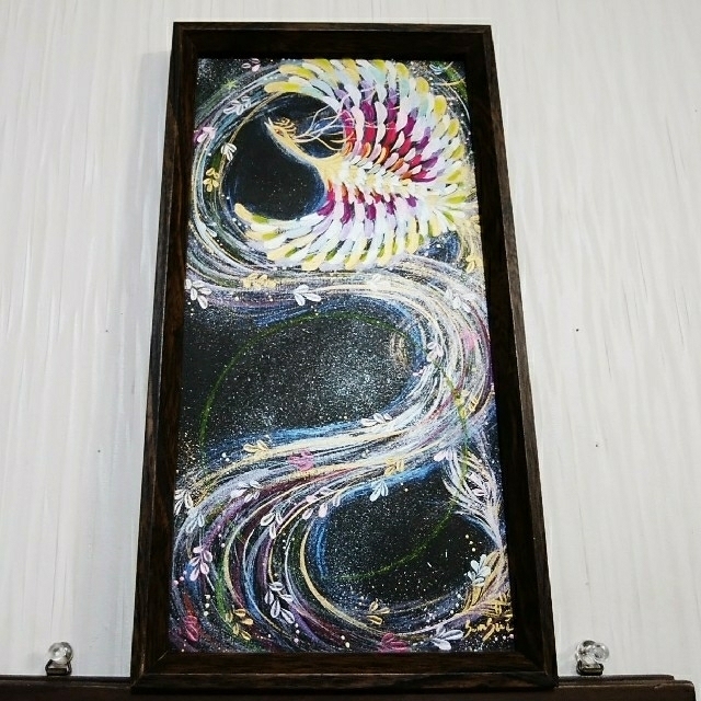 風水開運絵画＊幻の虹色鳳凰～新月輪くぐり上昇飛翔～金運　全体守護　恋愛結婚　厄除 ハンドメイドのインテリア/家具(アート/写真)の商品写真