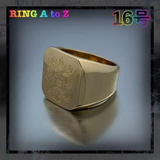 メンズ　シグネットリング　ゴールド　ステンレス　双頭の鷹　彫刻　16号(リング(指輪))