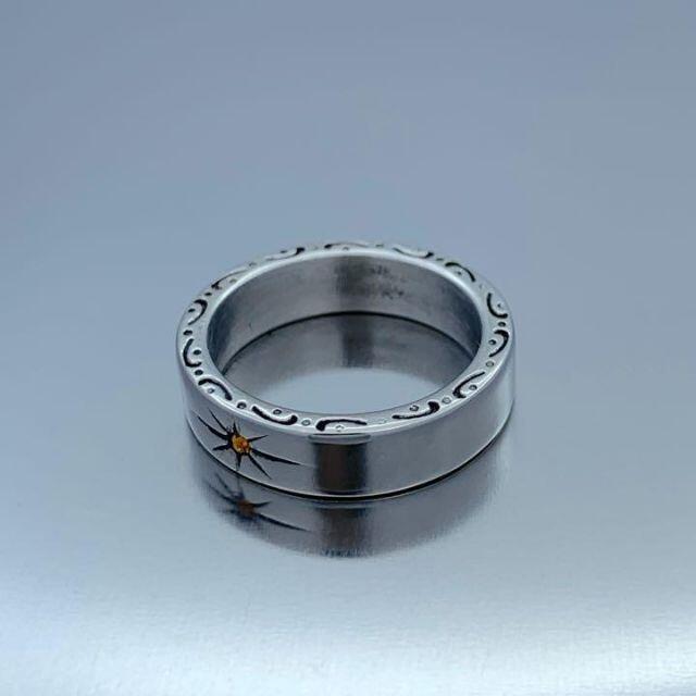 メンズ　平打ちリング　シルバー　チタン　北極星デザイン　シンプル　縁模様　19号 メンズのアクセサリー(リング(指輪))の商品写真