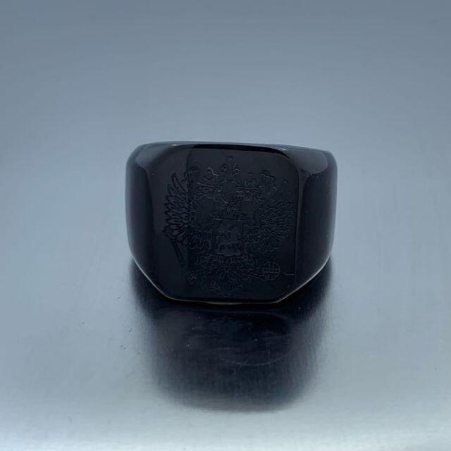 メンズ　シグネットリング　ブラック　ステンレス　双頭の鷹　彫刻　18号 メンズのアクセサリー(リング(指輪))の商品写真