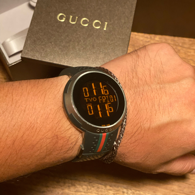 グッチ アイグッチ デジタル時計 ブラウン メンズクォーツ114-2 GUCCI-