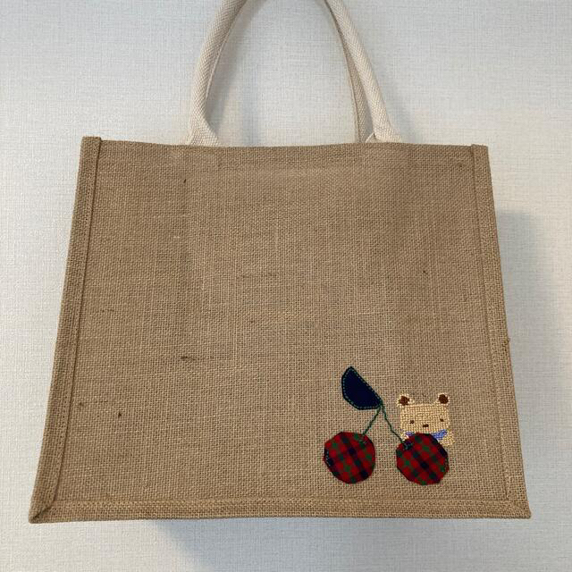 MUJI (無印良品)(ムジルシリョウヒン)の専用出品　handmade 刺繍　さくらんぼ　無印良品エコバッグジュートバッグ ハンドメイドのファッション小物(バッグ)の商品写真