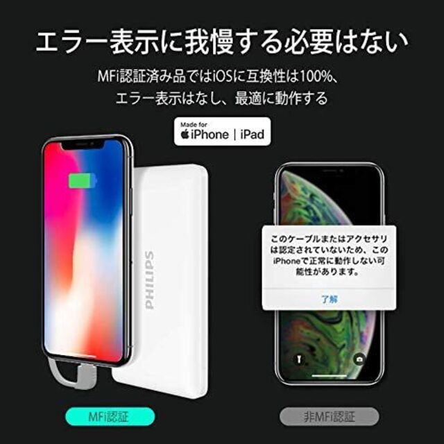 PHILIPS(フィリップス)のアップル社認証　フィリップス モバイルバッテリー 10,000mAh スマホ/家電/カメラのスマートフォン/携帯電話(バッテリー/充電器)の商品写真