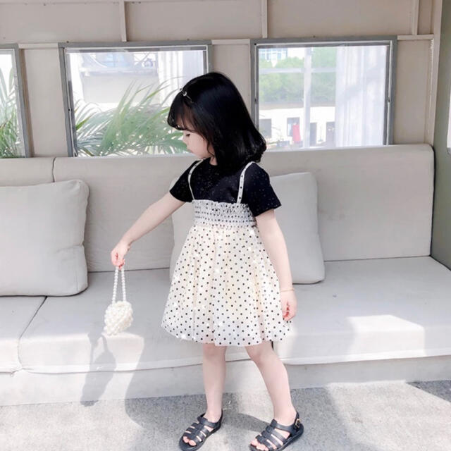 SALE⭐️キラキラトップスのドットチュールワンピース　新品　 キッズ/ベビー/マタニティのキッズ服女の子用(90cm~)(ワンピース)の商品写真