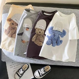 【新品未使用】韓国子供服 動物 プリント Tシャツ(Tシャツ/カットソー)