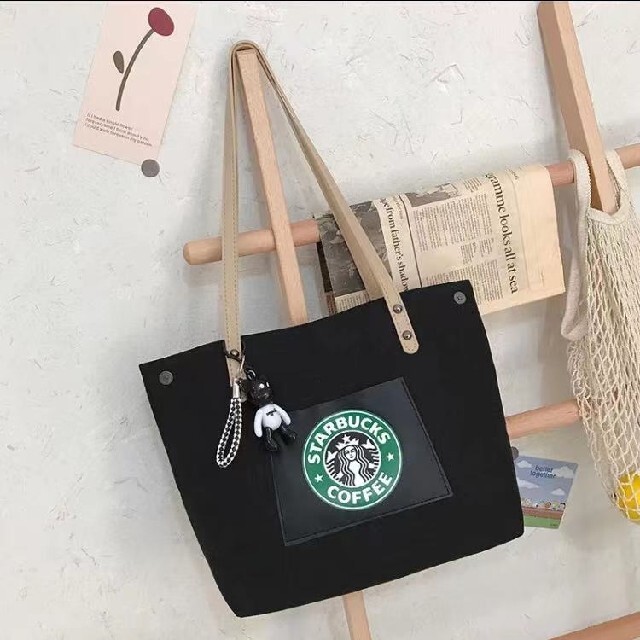 Starbucks Coffee(スターバックスコーヒー)の【スターバックス】海外限定品　トートバッグ　ストラップ付き　2点セット　ブラック レディースのバッグ(トートバッグ)の商品写真