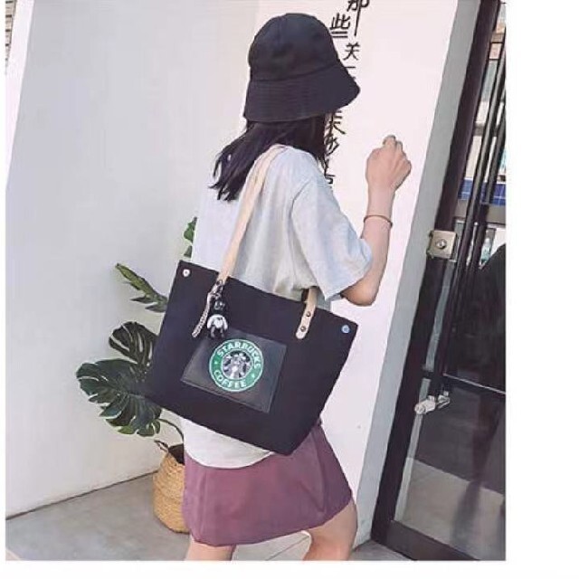 Starbucks Coffee(スターバックスコーヒー)の【スターバックス】海外限定品　トートバッグ　ストラップ付き　2点セット　ブラック レディースのバッグ(トートバッグ)の商品写真