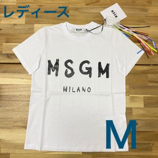 エムエスジイエム(MSGM)の新品　MSGM エムエスジーエム ロゴTシャツ レディース 半袖　ホワイト　M白(Tシャツ(半袖/袖なし))