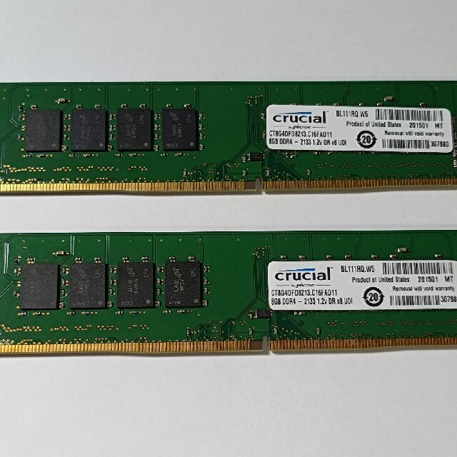 Crucial製 DDR4-2133 8GB x 2枚 計16GB