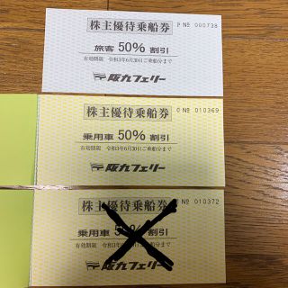 変更】阪九フェリー株主優待乗船券2枚50%割引 乗用車1枚/旅客1枚の通販