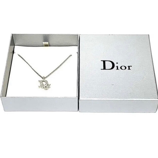 Christian Dior Diorロゴ ラインストーン ネックレス シルバー