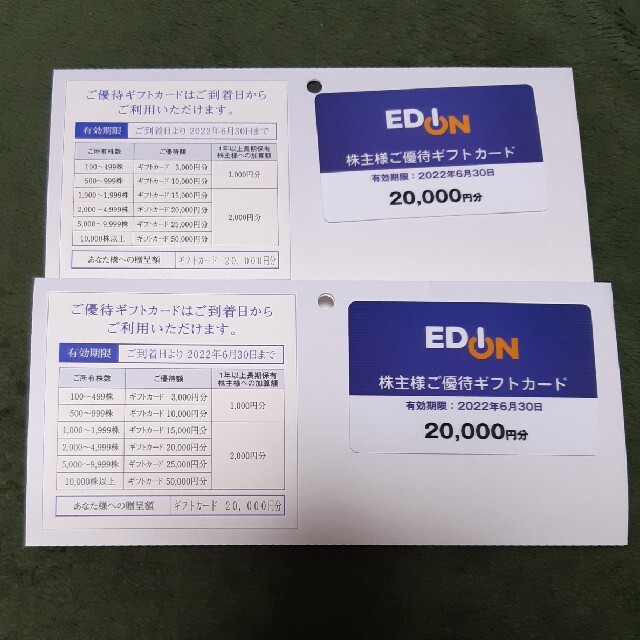 最新 エディオン 株主優待ギフトカード4枚40000円分