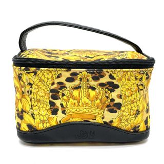 ヴェルサーチ(VERSACE)のヴェルサーチ VERSACE レオパード ハンドバッグ バニティバッグ PVC/レザー イエロー×ブラック(ハンドバッグ)