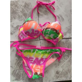 ネオン英字ロゴ ビキニ 水着 swimwear カラフル 上下セット(水着)