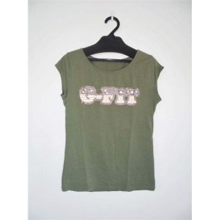 美品ジーフィット☆G-FIT☆ロゴTシャツ フレンチスリーブMカーキ(ヨガ)