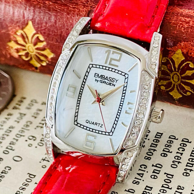 【高級時計グリュエン】Embassy by Gruen クォーツ デイト 赤 腕時計