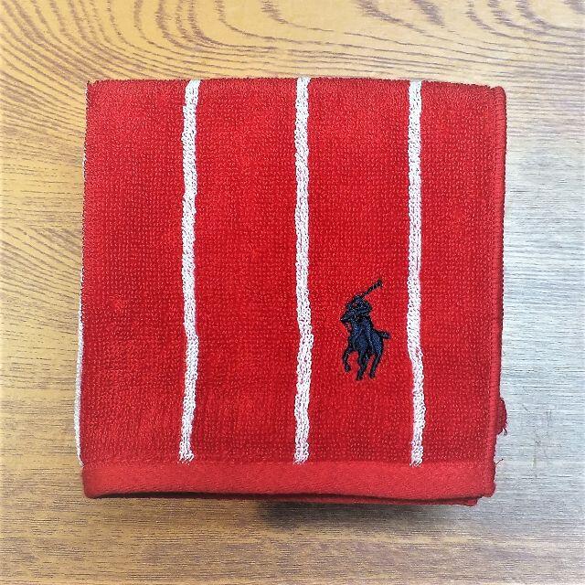 POLO RALPH LAUREN(ポロラルフローレン)のラルフローレン【パイルハンカチ】25×25㎝新品未使用1,485円ストライプ柄赤 レディースのファッション小物(ハンカチ)の商品写真