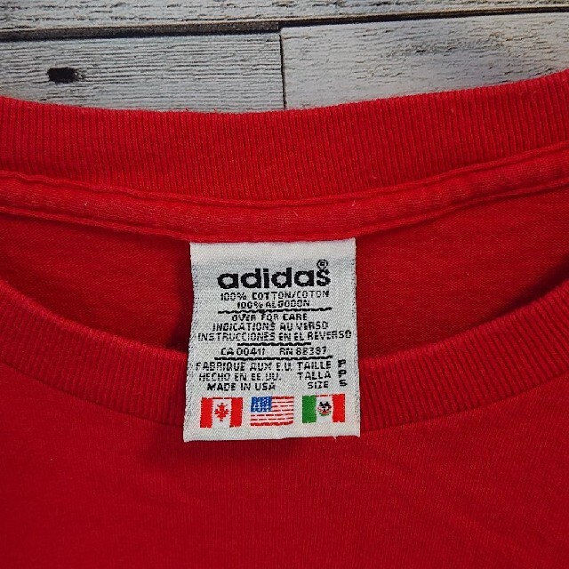 adidas(アディダス)の最終値下(希少)90s 両面ビッグトレフォイル プリント USA製造 メンズのトップス(Tシャツ/カットソー(半袖/袖なし))の商品写真