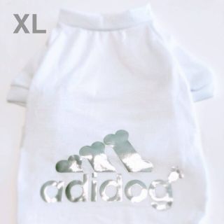 ☆新品☆adidog アディドッグTシャツXLサイズ新作白シルバー銀色☆犬服夏用(ペット服/アクセサリー)