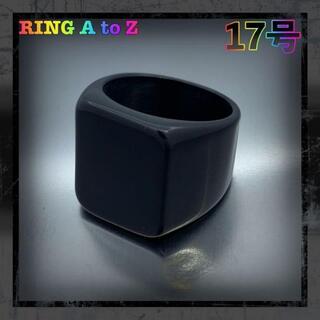 メンズ　シグネットリング　ブラック　チタン　鏡面加工　スクエア　17号(リング(指輪))