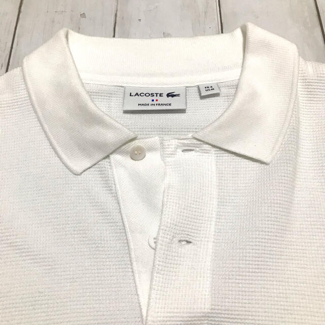☆フランス製☆ ラコステ ポロシャツ 半袖 白 ワンポイント トリコロールカラー