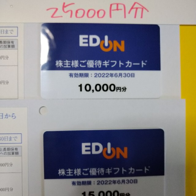 エディオン　株主優待ギフトカード25000円分