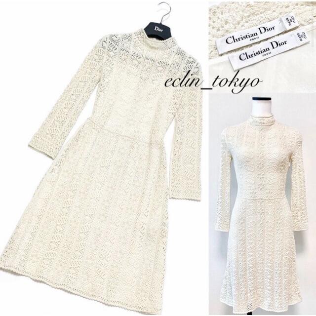 Christian Dior(クリスチャンディオール)のChristian Dior 上品な《総ニットレース》ワンピース E2922 レディースのワンピース(ひざ丈ワンピース)の商品写真