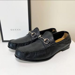 グッチ(Gucci)の☆良品 グッチ GUCCI シボ革 ビット ローファー シューズ 黒 イタリア製(スリッポン/モカシン)