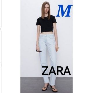 ザラ(ZARA)のZARA  (M　黒)　クロップド丈Tシャツ  (Tシャツ(半袖/袖なし))