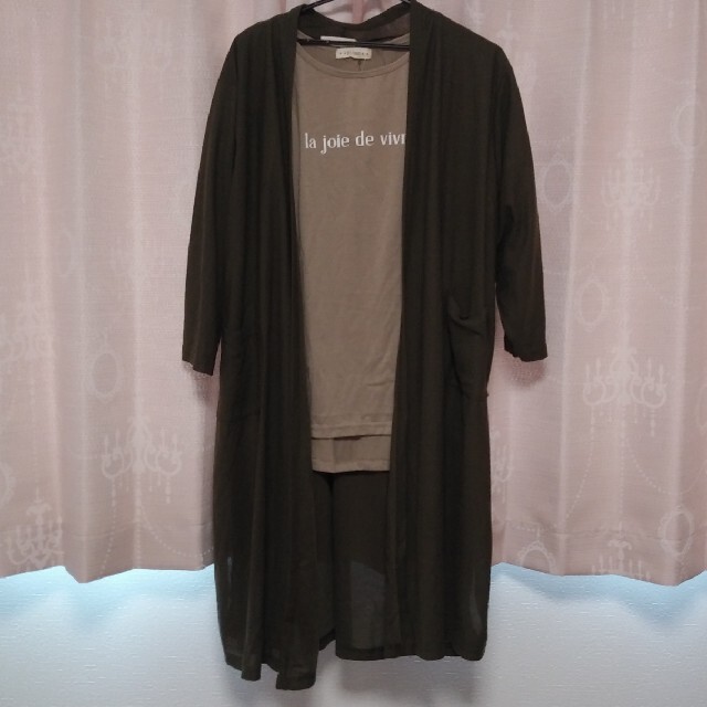 しまむら - ポケット付き七分袖カーディガン+Tシャツセット商品