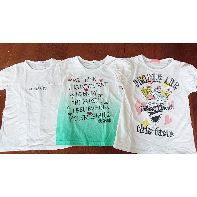 西松屋(ニシマツヤ)のお得！白 Tシャツ三枚セット キッズ/ベビー/マタニティのキッズ服女の子用(90cm~)(Tシャツ/カットソー)の商品写真