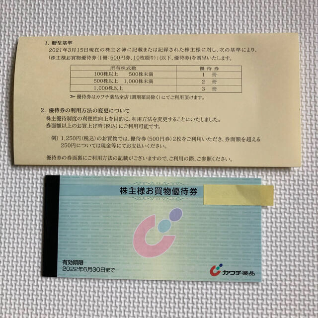 カワチ薬品　株主優待　5000円 チケットの優待券/割引券(ショッピング)の商品写真