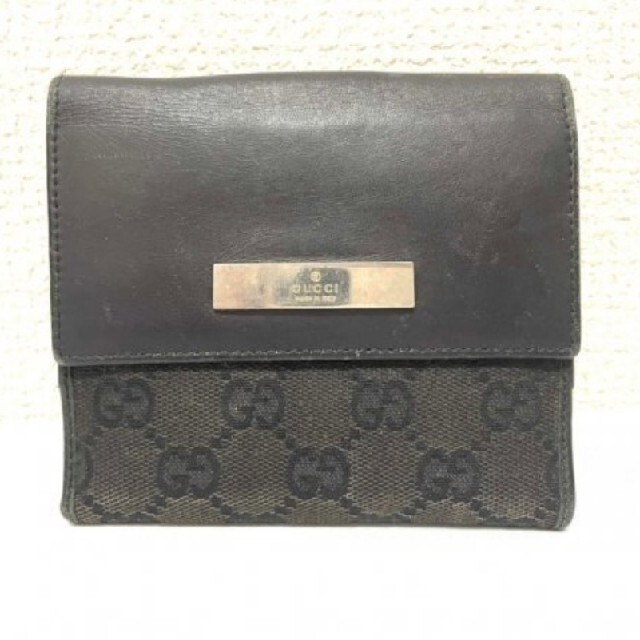 Gucci - GUCCIグッチGG柄 キャンバス レザー ブラック二つ折り財布の
