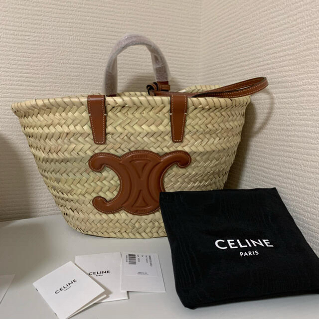 仕様オープン開閉式CELINE セリーヌ ティーン トリオンフ トートバッグ かごバッグ ラフィア