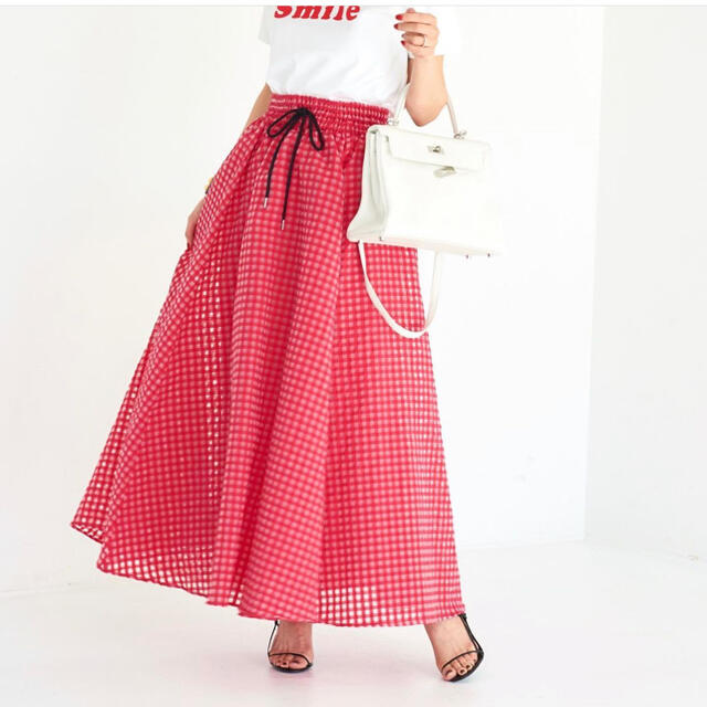 Drawer(ドゥロワー)のOBLI♡obli ♡オブリ　オーガンジーギンガムチェックスカート/レッド レディースのスカート(ロングスカート)の商品写真