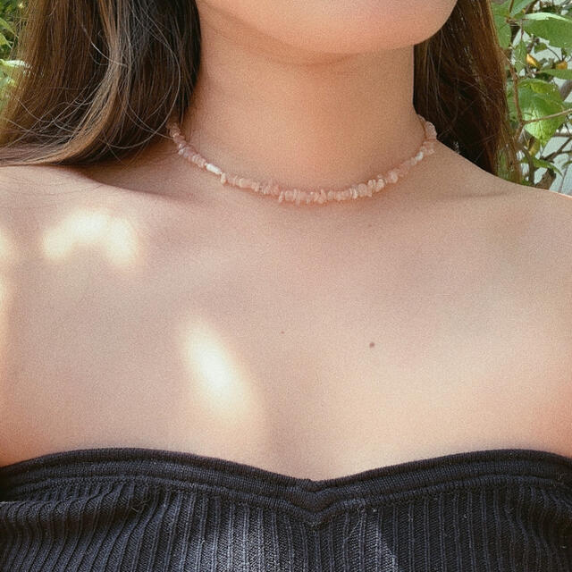 Peach moon stone choker☀︎~ ハンドメイドのアクセサリー(ネックレス)の商品写真