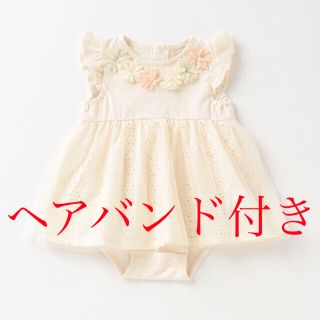 プティマイン(petit main)のプティマイン　花モチーフ切り替えワンピロンパース (ロンパース)