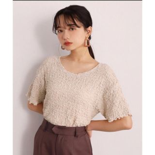 ワンアフターアナザーナイスクラップ(one after another NICE CLAUP)の美品　バックリボンしぼしぼTシャツ　ピンク(Tシャツ(半袖/袖なし))