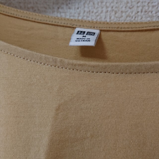 UNIQLO(ユニクロ)のユニクロ　マーセライズコットンボートネックTシャツ カットソー トップス　M レディースのトップス(カットソー(半袖/袖なし))の商品写真